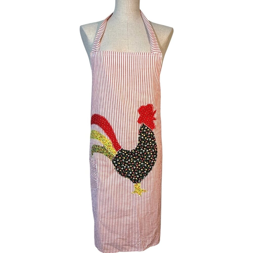 Womens Hand Made Rooster Kitchen Apron Appliqué Full Length Cotton Farmhouse Men
